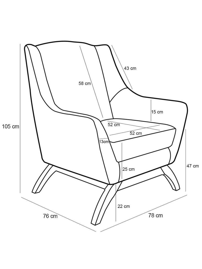 Poltrona Fixa Com Puff Pés De Madeira Algodão Bege C-370