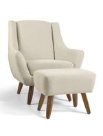 Poltrona Fixa Com Puff Pés De Madeira Algodão Bege C-370