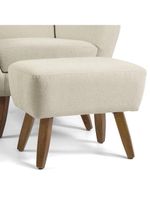 Poltrona Fixa Com Puff Pés De Madeira Algodão Bege C-370