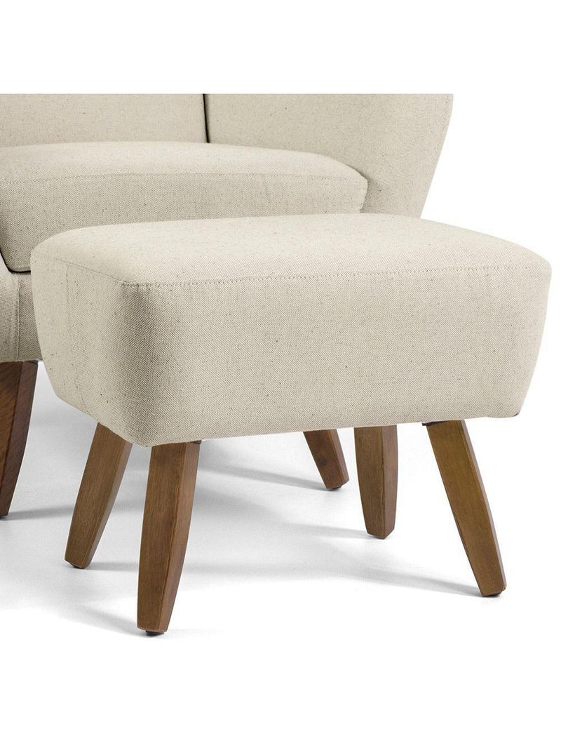 Poltrona Fixa Com Puff Pés De Madeira Algodão Bege C-370