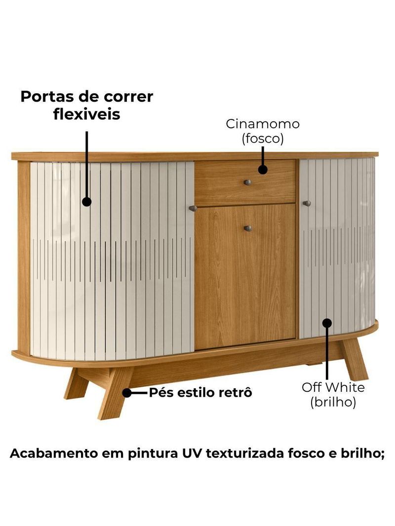 Buffet Aparador 3 Portas 136cm Monza Madetec Cinamomo Off White
