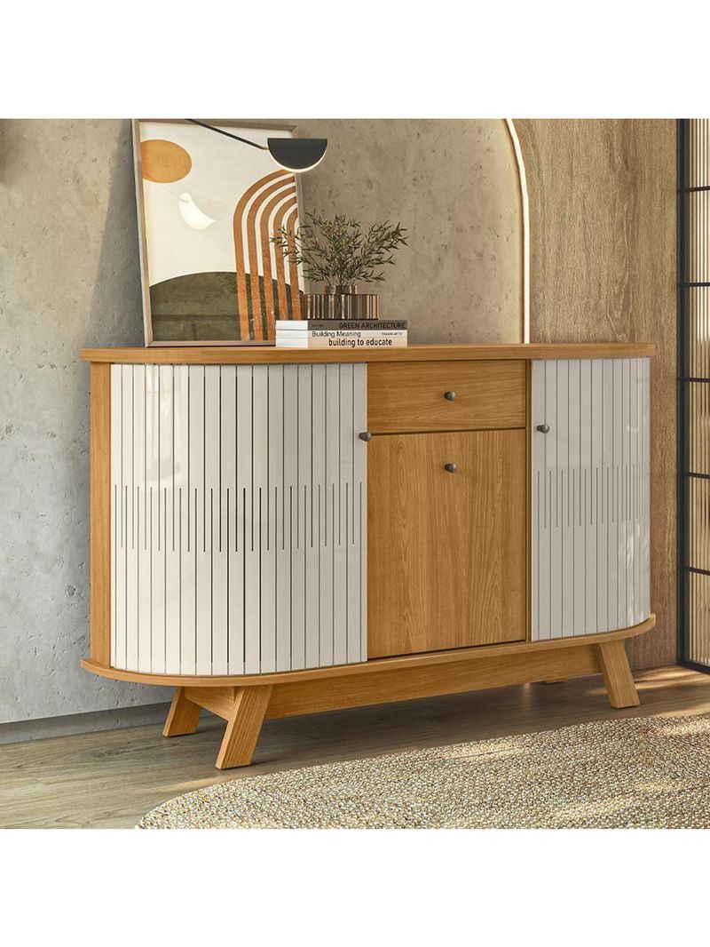 Buffet Aparador 3 Portas 136cm Monza Madetec Cinamomo Off White