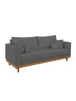 Sofá Living 3 Lugares Linho Resistente Madeira + Almofadas - Cor: Cinza