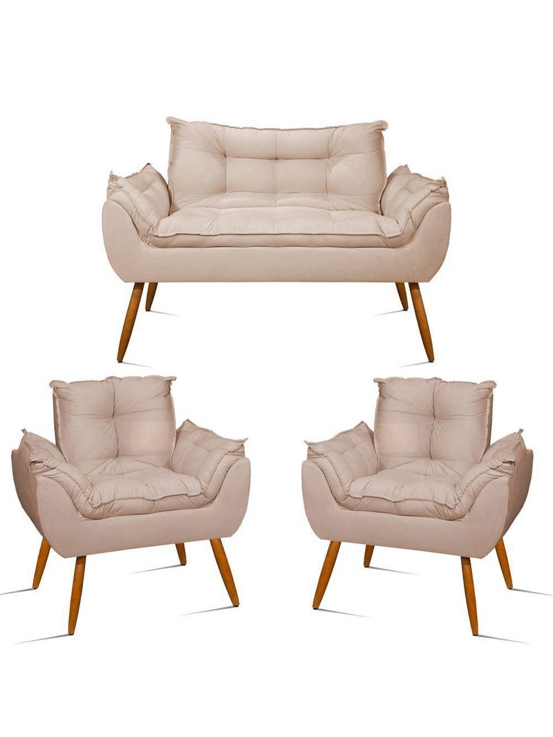 Kit Namoradeira + 2 Poltronas Luxo Bege