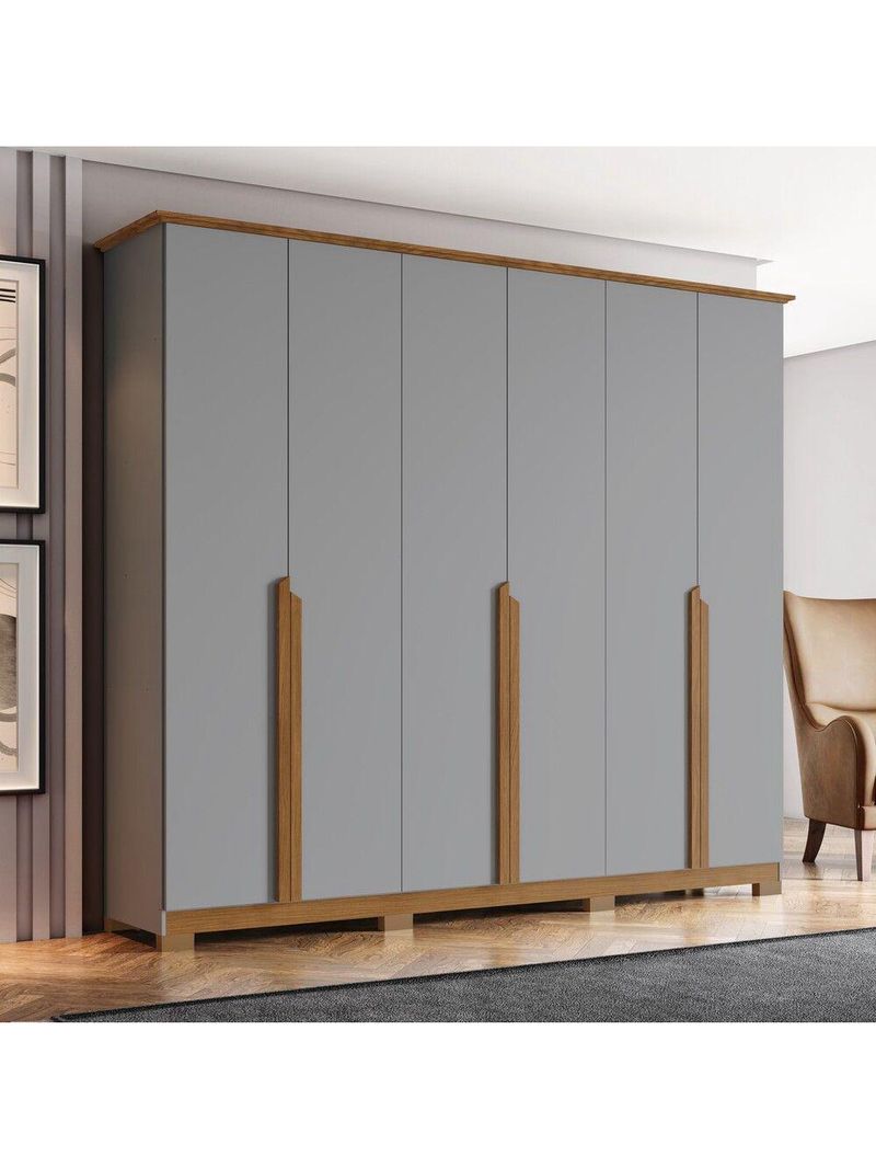 Guarda Roupa Casal 6 Portas 6 Gavetas Andréas Henn Cinza com Nature