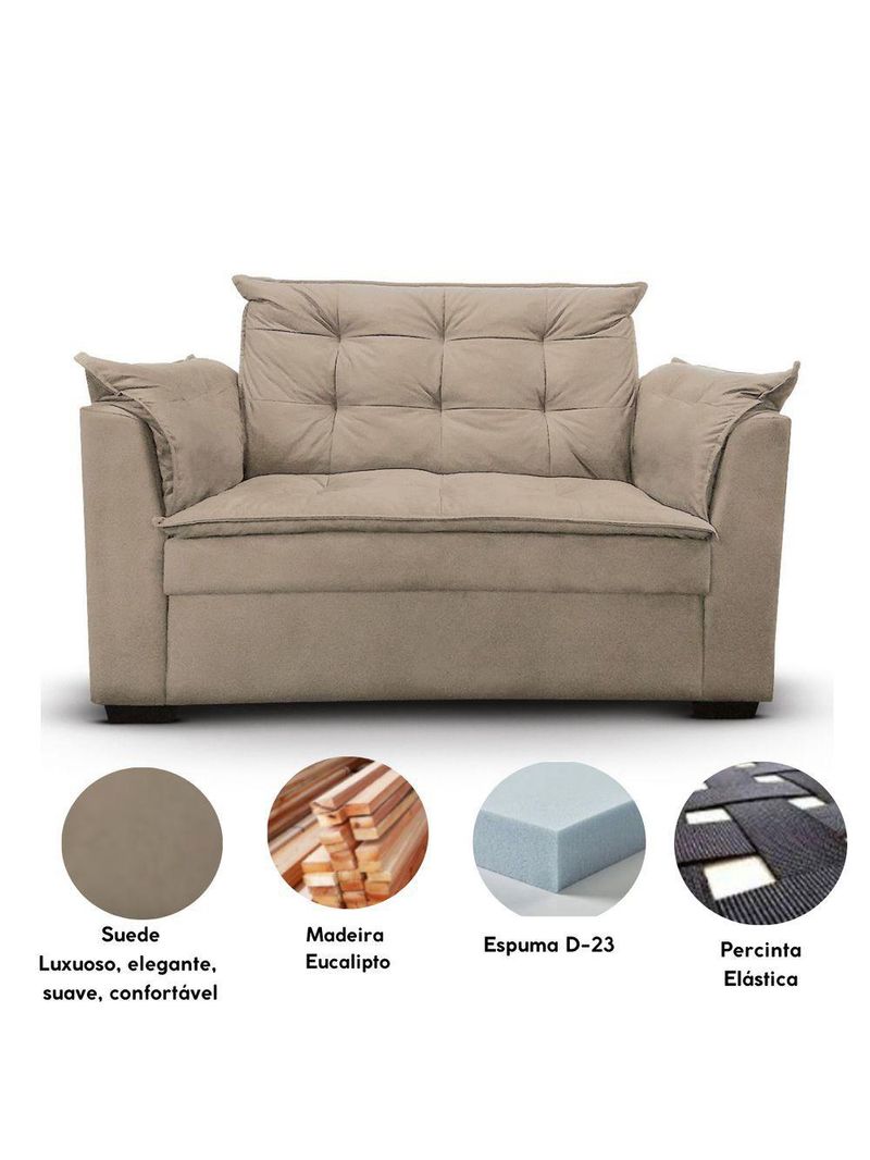 Sofá 2 Lugares Para Sala Moderno Confortável Aurora Suede Bege
