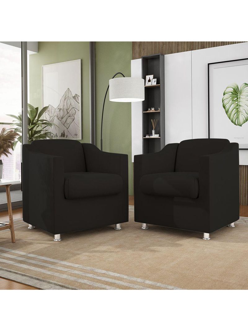 Kit 04 Poltronas Decorativas Sala De Espera Clinica Suede Cor:Preto