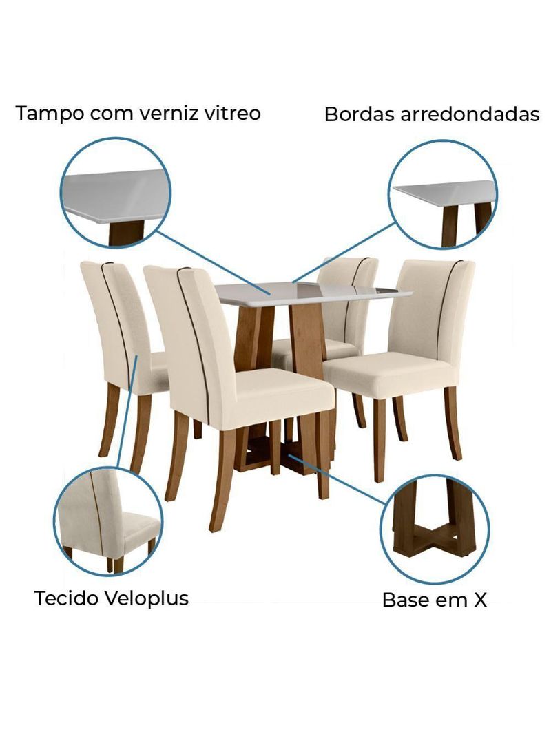 Mesa Sala De Jantar 4 Cadeiras Carvalho/off White