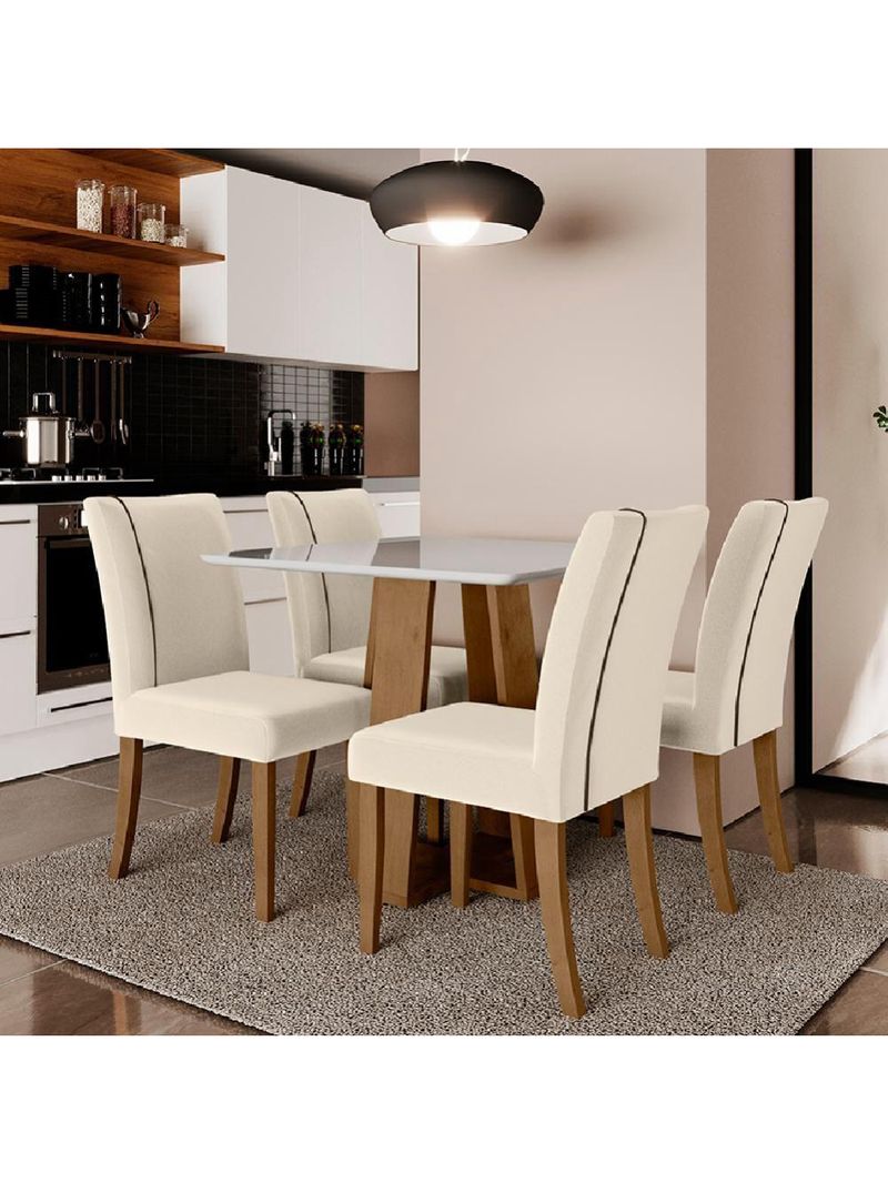 Mesa Sala De Jantar 4 Cadeiras Carvalho/off White