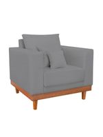 Poltrona Living Resistente Linho Base Madeira Com Almofadas Grafite