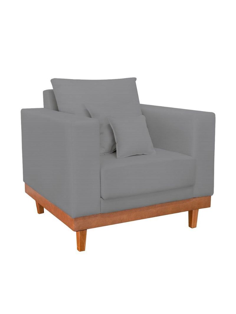 Poltrona Living Resistente Linho Base Madeira Com Almofadas Grafite