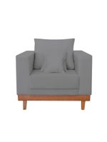 Poltrona Living Resistente Linho Base Madeira Com Almofadas Grafite