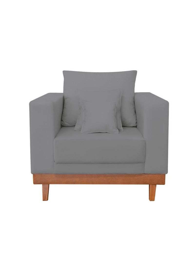 Poltrona Living Resistente Linho Base Madeira Com Almofadas Grafite