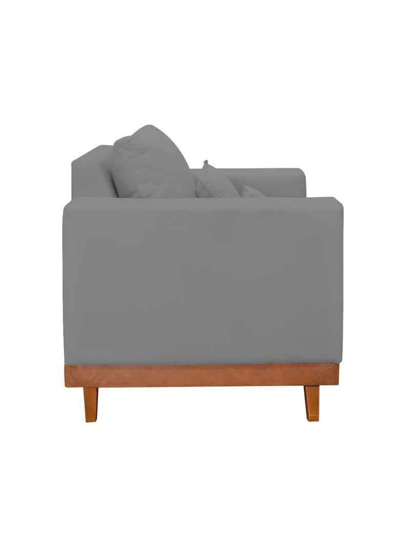 Poltrona Living Resistente Linho Base Madeira Com Almofadas Grafite