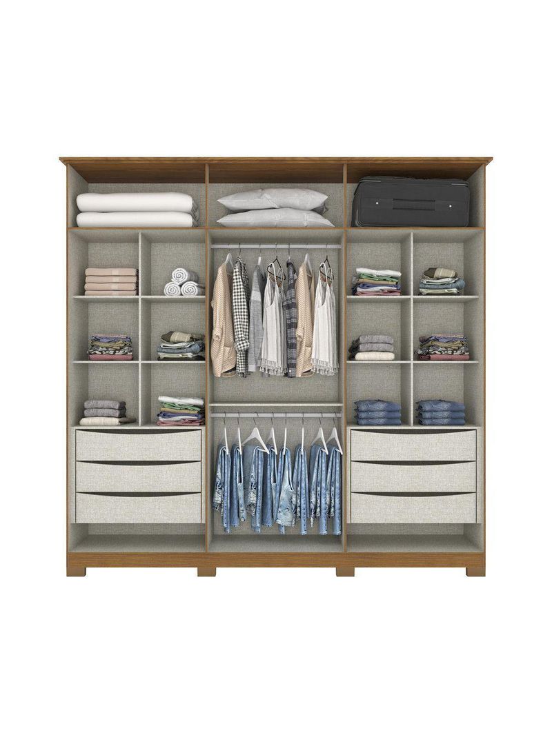 Guarda Roupa Casal 6 Portas 6 Gavetas Andréas Henn Nature com Off White