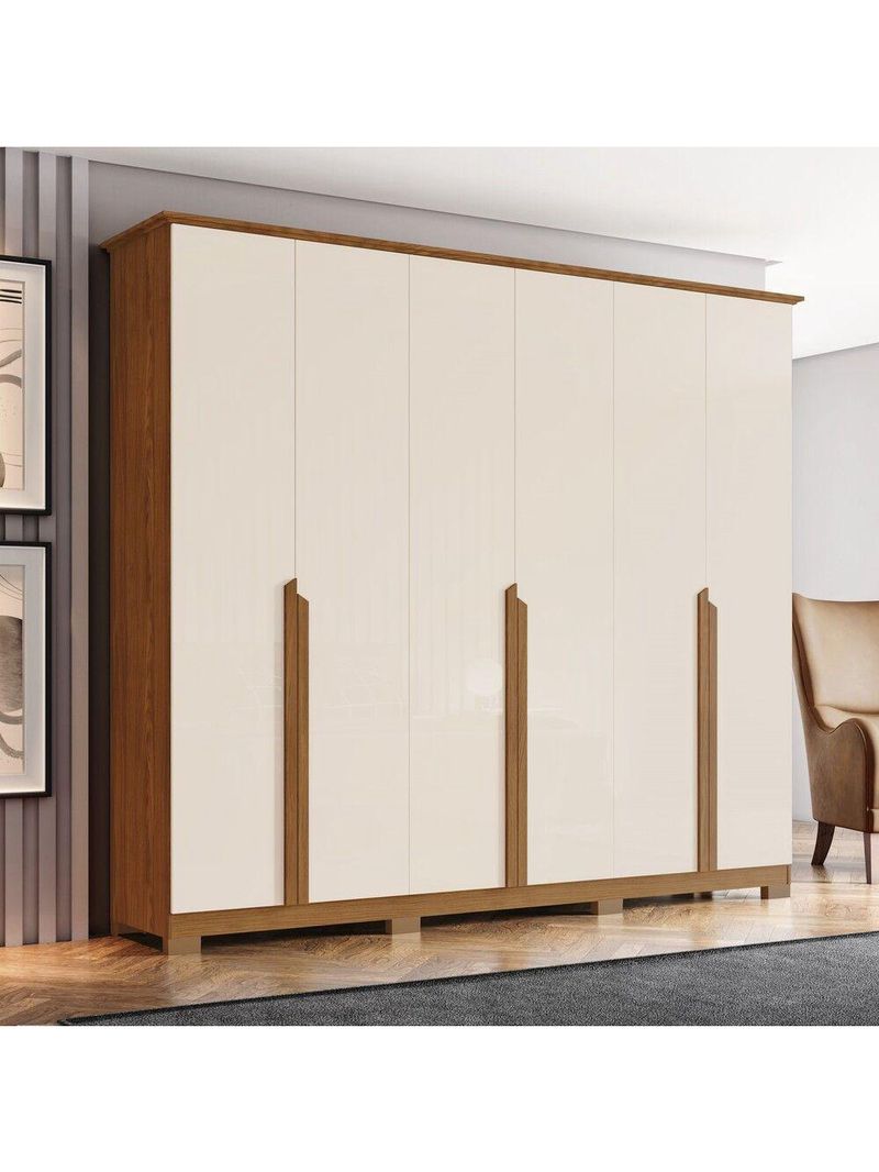 Guarda Roupa Casal 6 Portas 6 Gavetas Andréas Henn Nature com Off White