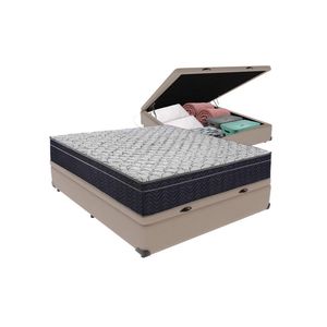 Cama + Box Bau Casal Colchão Extra Firme Ortobom D45 Airtech - Cor: Bege