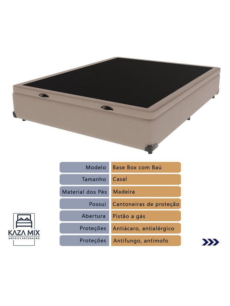 Cama + Box Bau Casal Colchão Extra Firme Ortobom D45 Airtech - Cor: Bege