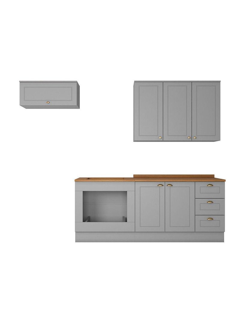 Cozinha Compacta com Balcão Forno de Embutir Amy Casa 812 Cinza