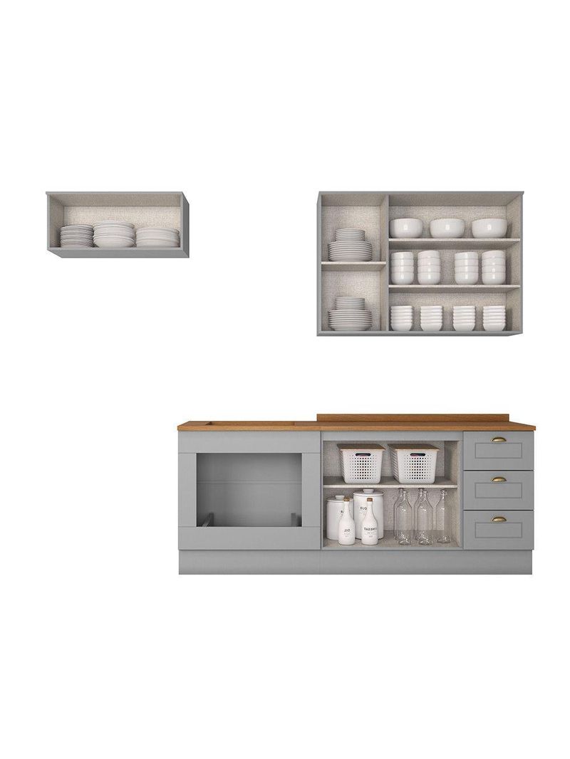 Cozinha Compacta com Balcão Forno de Embutir Amy Casa 812 Cinza