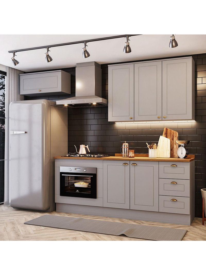 Cozinha Compacta com Balcão Forno de Embutir Amy Casa 812 Cinza