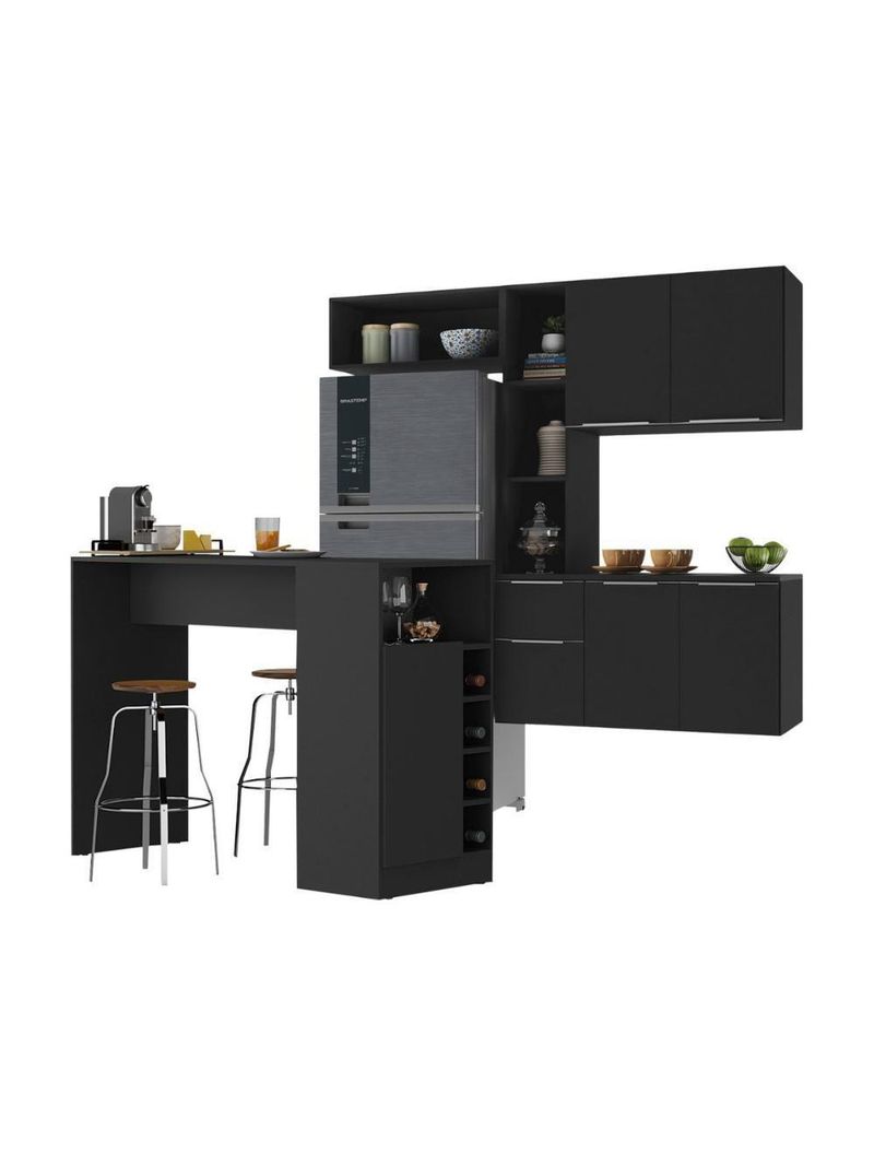 Armário De Cozinha Suspensa Com Bancada Americana Sofia Multimóveis Mp2198 Preto Preto