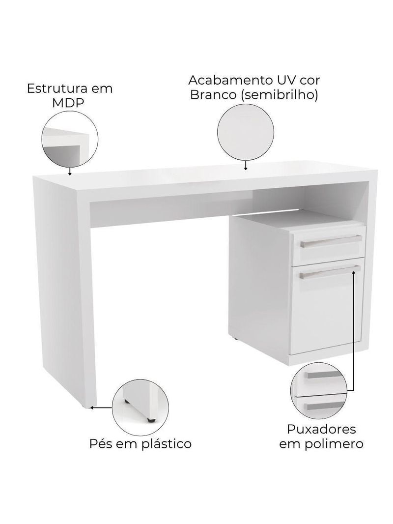 Mesa Escrivaninha com Gaveteiro Urban 120cm S970 Kappesberg Branco