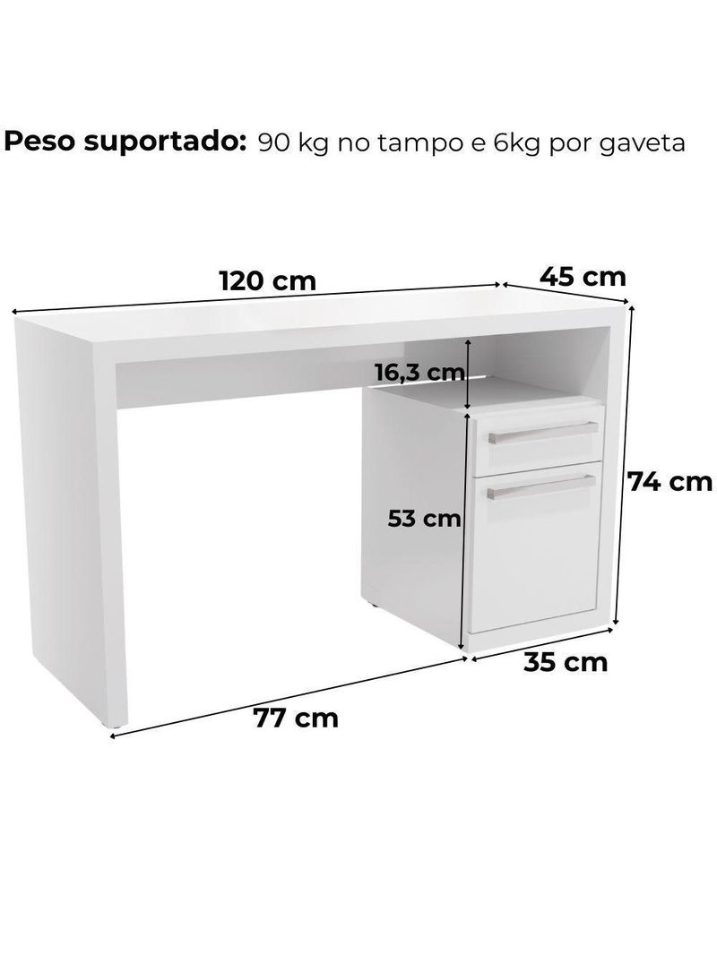 Mesa Escrivaninha com Gaveteiro Urban 120cm S970 Kappesberg Branco