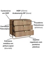 Cômoda 3 Gavetas Orgânica 90 cm 28068 Artesano Hanover Dourado
