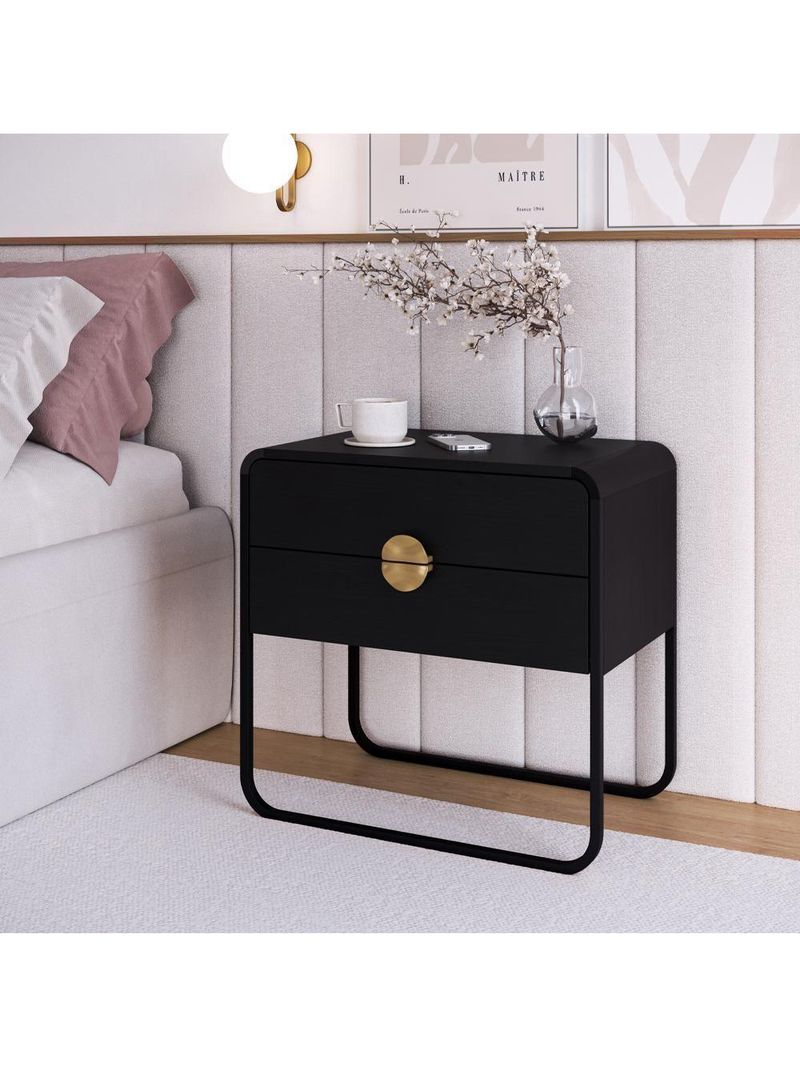 Mesa de Cabeceira 2 Gavetas Orgânica 60cm 28062 Artesano Nero Preto ...