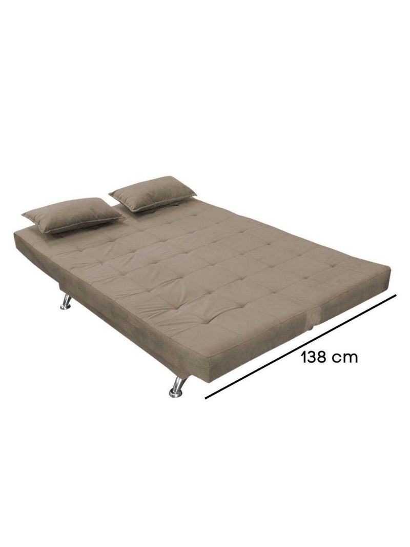 Sofá Cama Casal Com Almofadas Melina Suede Cappuccino
