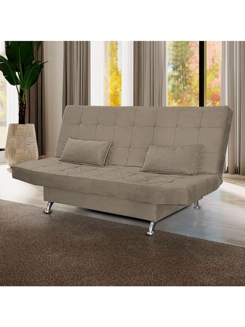 Sofá Cama Casal Com Almofadas Melina Suede Cappuccino