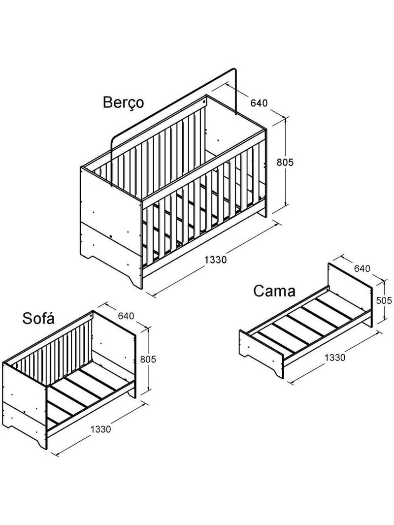 Berço com Colchão Ditália Multifuncional 3x1 BBI-51 Branco