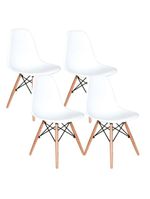 Kit 4 Cadeiras Charles Eames Eiffel Branca Base Madeira Sala Cozinha Jantar - Qualidade Superior