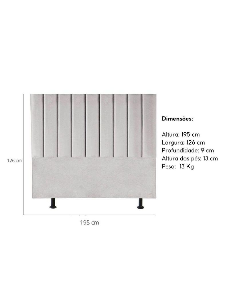 Cabeceira Estofada Cama Box King 195 Cm Taís Linho cinza Claro