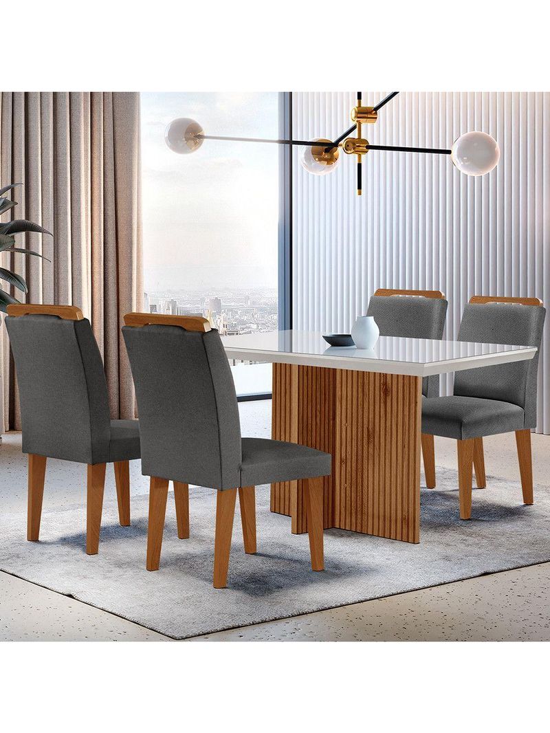 Sala De Jantar Mesa Olimpia 120cm Mdf 4 Cadeiras