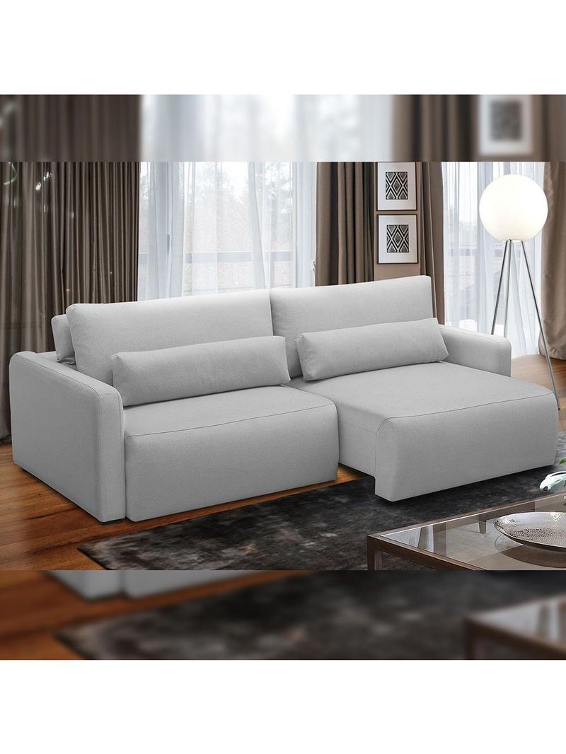 Sofá Retrátil Reclinável Para Sala De Estar Living 240cm Sevilha F04 Bouclê Cinza - Lyam Decor