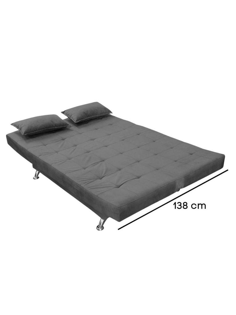 Sofá Cama Casal Com Almofadas Gabriella Suede Cinza