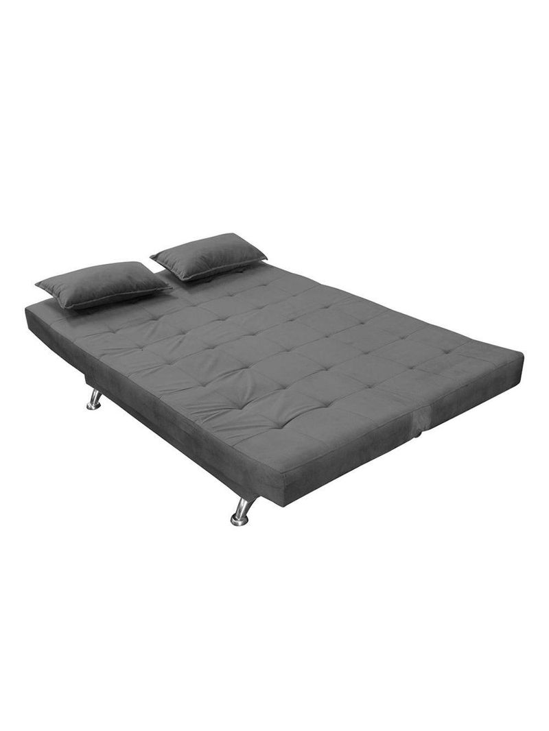 Sofá Cama Casal Com Almofadas Gabriella Suede Cinza