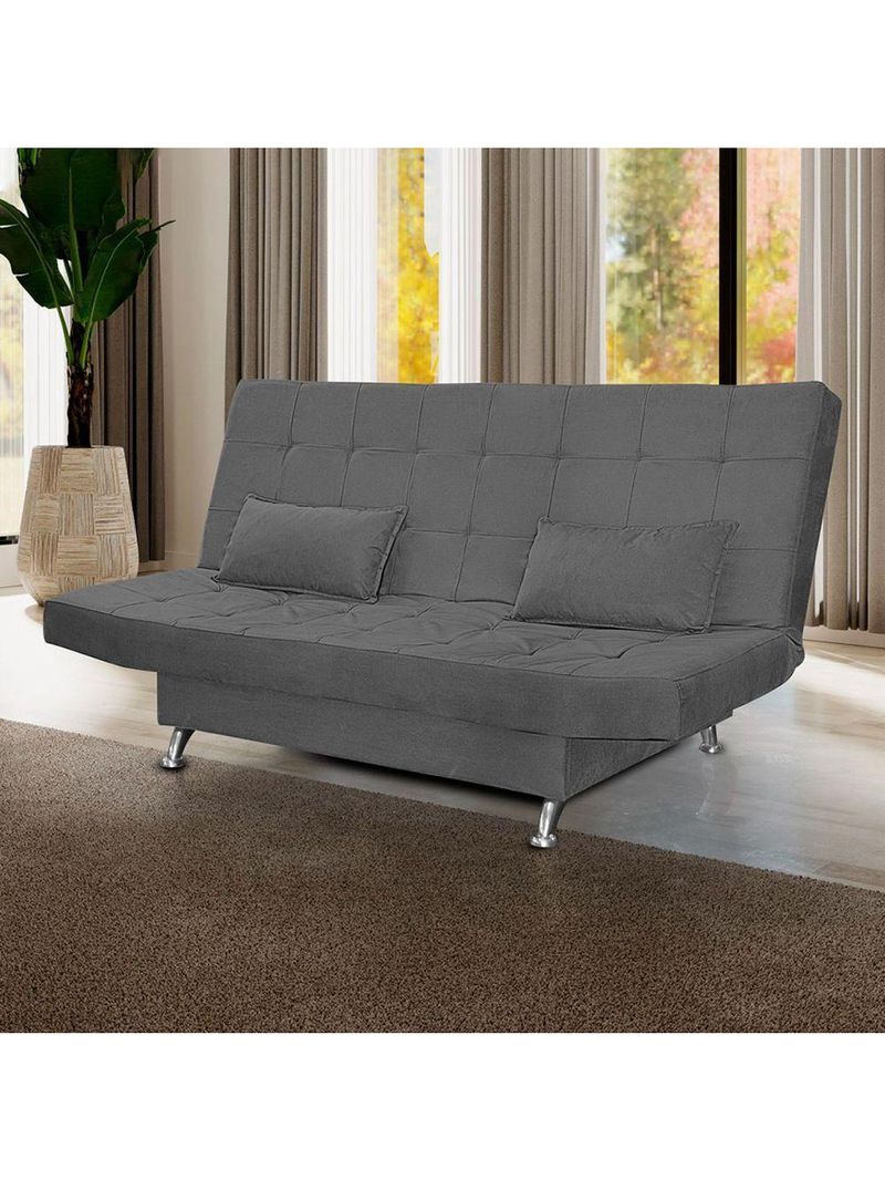 Sofá Cama Casal Com Almofadas Gabriella Suede Cinza