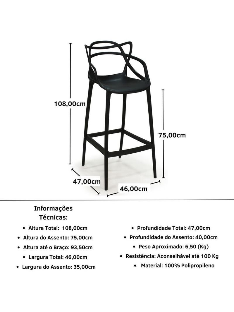 Banqueta Alta Allegra Design Cozinha Bancada Preto