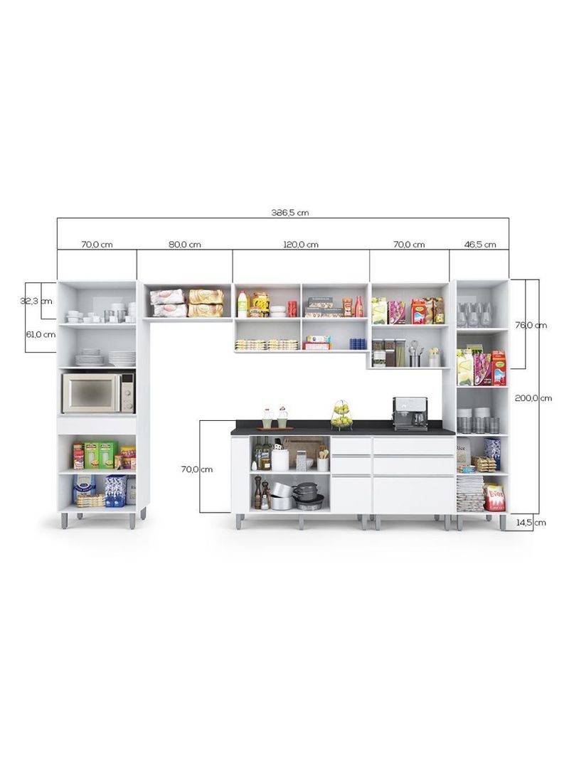 Armário de Cozinha Completa Top Class 7 Peças com 12 Portas