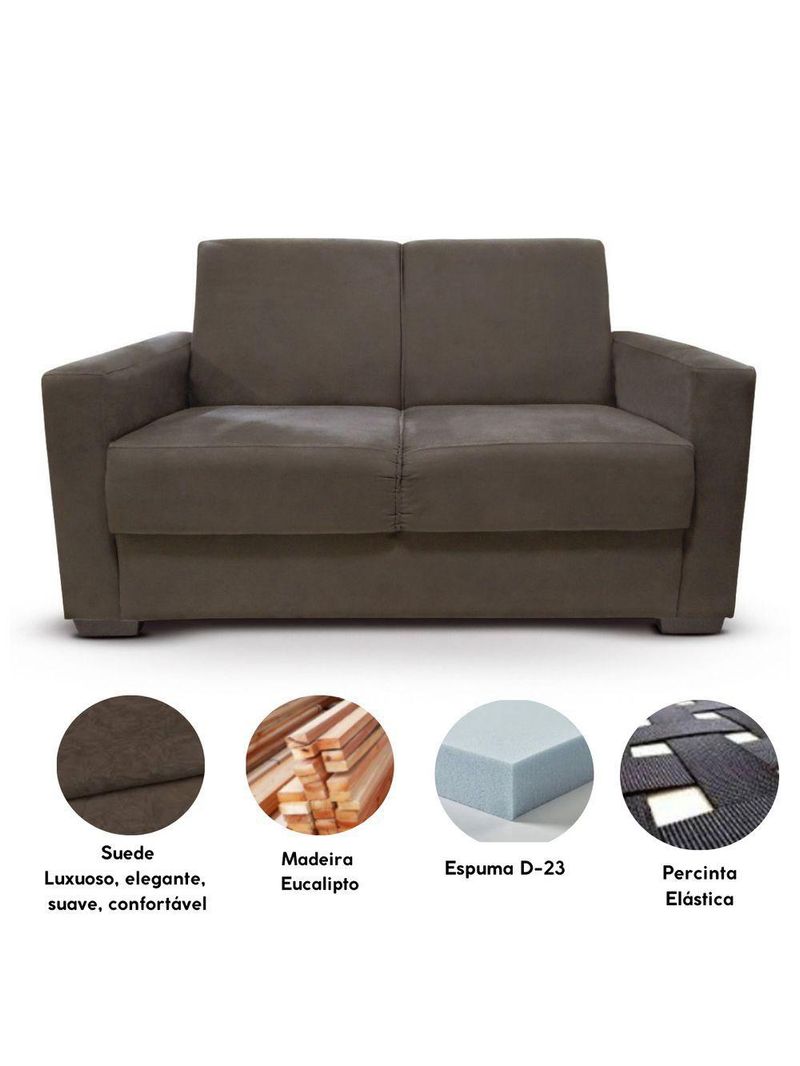 Sofá Estofado 2 Lugares Sala Estar Recepção Natália Suede Marrom