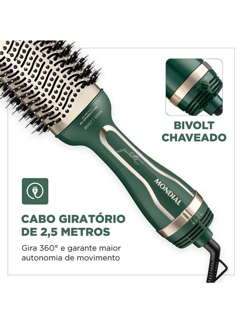 Escova Secadora By Juliette Mondial Verde Oliva 1200w Bivolt