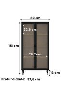 Cristaleira Estante Para Livros Ditália 2 Portas Vidro Preto