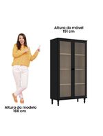 Cristaleira Estante Para Livros Ditália 2 Portas Vidro Preto