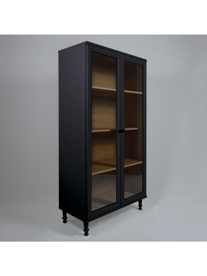 Cristaleira Estante Para Livros Ditália 2 Portas Vidro Preto