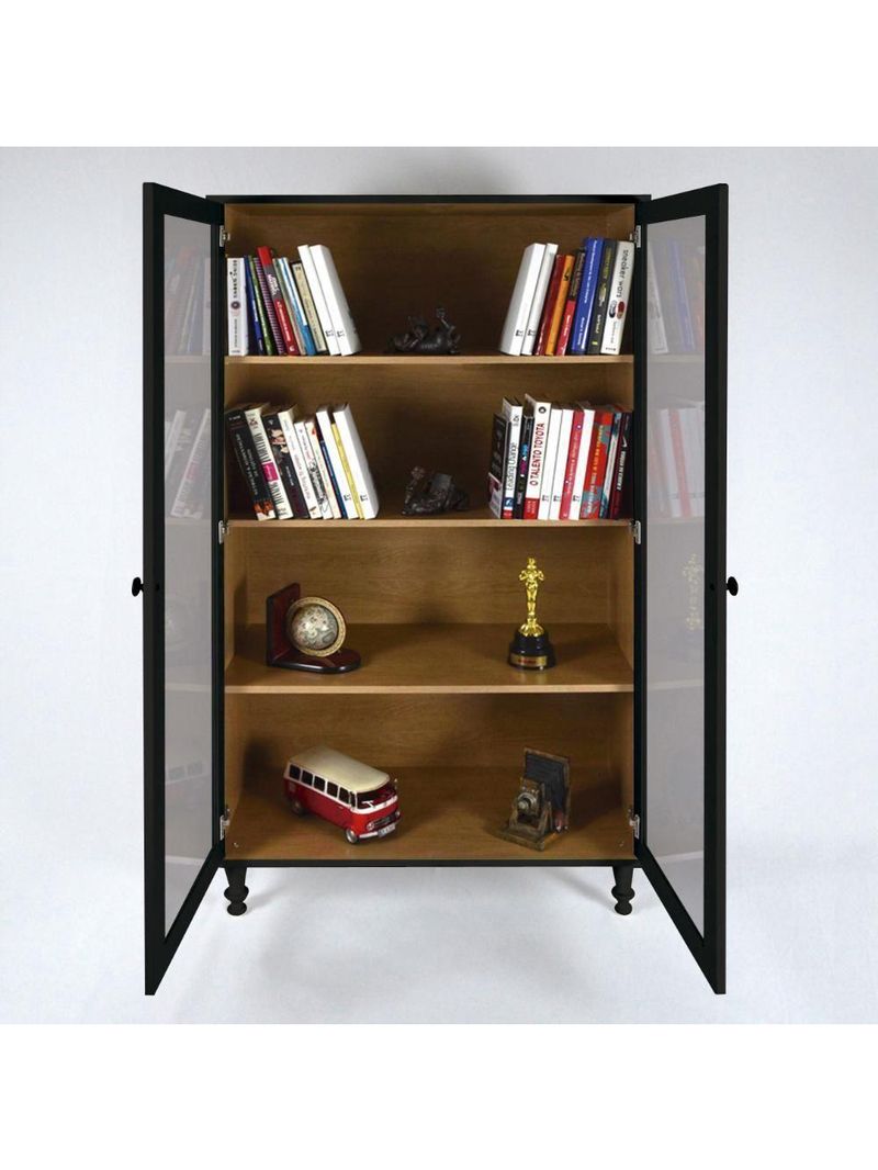 Cristaleira Estante Para Livros Ditália 2 Portas Vidro Preto