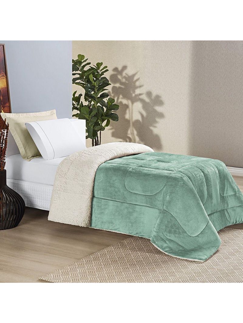 Coberdrom Sherpa e Flannel Everest Solteiro Manta Alta 150g 01 Peça - Alecrim