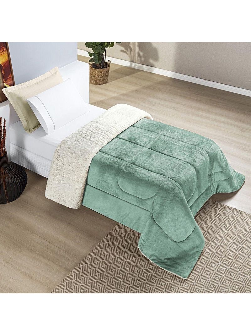 Coberdrom Sherpa e Flannel Everest Solteiro Manta Alta 150g 01 Peça - Alecrim